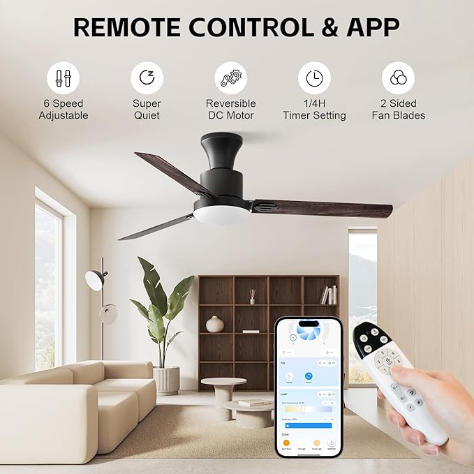 Obabala 60" Outdoor Ceiling Fan, LED Light, Smart Remote & APP Control, 6-Speed Reversible DC Motor, Modern Ceiling Fan for Large Rooms, Covered Patio