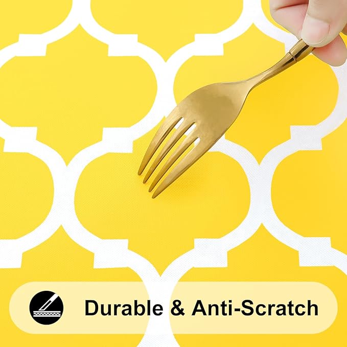 Smiry Rectangle Picnic Table Cover, Waterproof Elastic Fitted Camping Tablecloths for 8 Foot Tables, Wipeable Flannel Backed Vinyl Tablecloth Protector for Indoor, Outdoor (Yellow, 36x96 Inches)