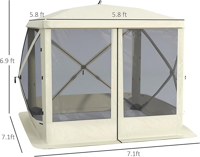 Outsunny Pop Up Camping Canopy Gazebo Screen Shelter Tent with Single Person Easy Set-Up, Ventilating Mesh, Portable Carry Bag for Outdoor Camping Party Event, 7x7FT, Beige