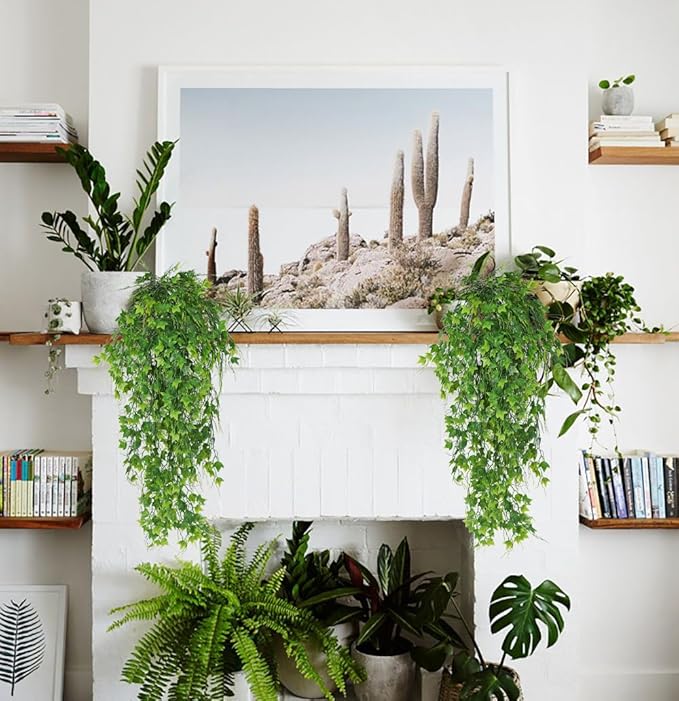 RECUTMS Artificial Plant Faux Plant Ivy Greenery Fake Hanging Plants Faux Greenery Plant Fake Ivy Leaf UV Resistant for Indoor Home Decor Outdoor Garden Yard Porch Wall Decoration 3 Packs（Green）