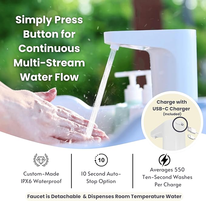 Portable Sink: Patented Wash Station with Electronic Faucet | 2 Gallons | Easy Setup | Indoor & Outdoor Use | Ideal for Dishwashing, Camping Hygiene, Gardening, Pottery & More