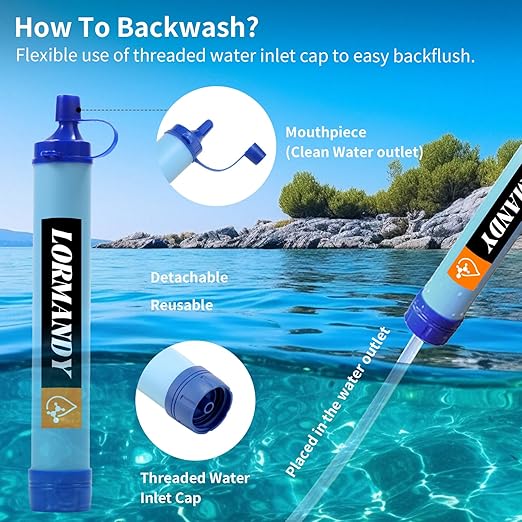 Personal Water Filter, Straw Water Purifier System, Outdoor Portable Water Filter Straw, Emergency Survival Gear for Hiking Camping Accessories Travel Fishing Emergency Preparedness