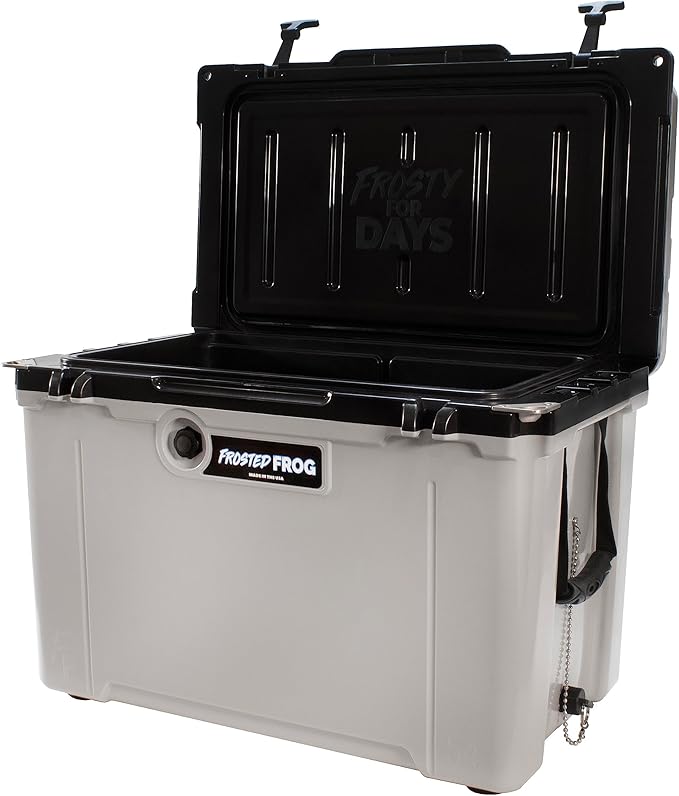 Made in USA Frosted Frog Hyper-Light 54 Quart Hard Cooler Insulated Portable Ice Chest Box for Beach, Beverages, Camping, Fishing, Boat, Barbecue, 30% Lighter Than Rotomolded Coolers