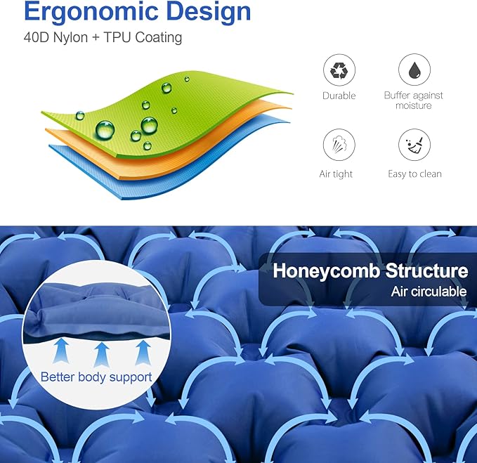 Night Cat Inflatable Sleeping Pads Mat Bed with Pillow Foot Pump for Camping Backpacking Hiking Ultra-Light Compact Comfortable Extendable 77"x25.5"