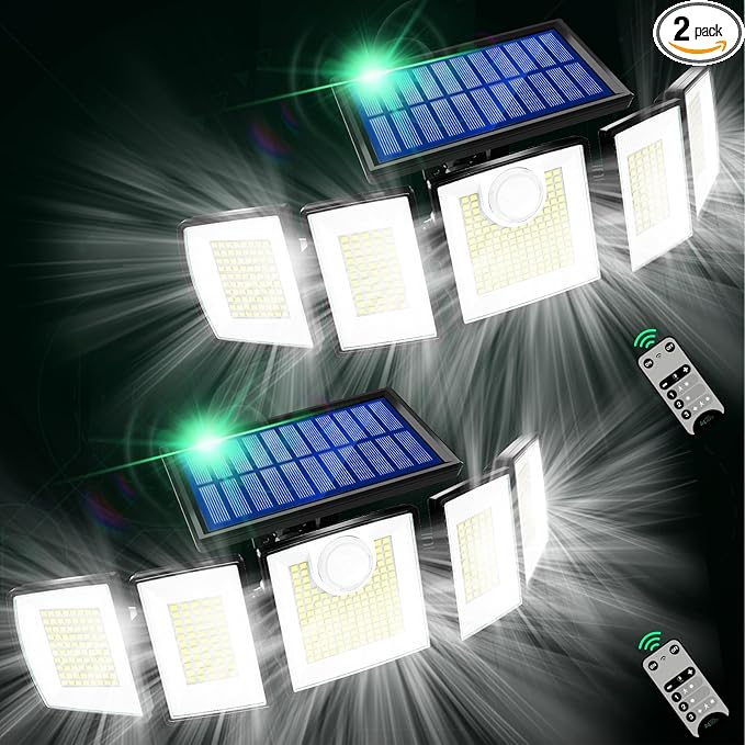 Solar Outdoor Lights Motion Sensor Waterproof - 416 LEDs 3000 Lumens Super Bright Solar Flood Security Light for Porch Yard Patio Garage, 3 Brightness 3 Modes (Pack 2)