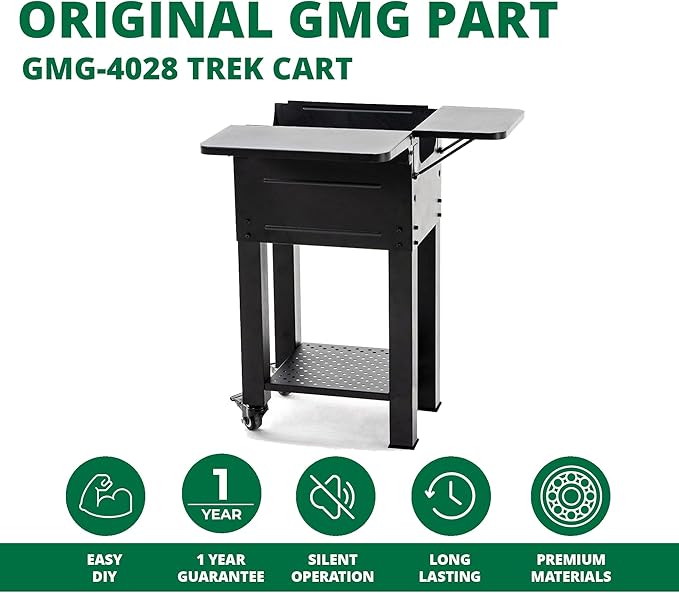 Authentic Green Mountain Grills GMG Rolling Cart for Trek & 2.0 Portable Pellet Grill - Easy Mobility & Storage Solution - Powdercoated Black