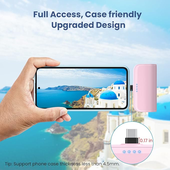Mini Portable Charger for iPhone 16/15 Series,5200mAh 3A PD USB C Fast Charging Power Bank, Ultra-Compact Cell Phone Battery Pack for iPhone 16/16Plus/15Pro Max,Samsung,Android,Moto,LG,iPad-Rose Pink