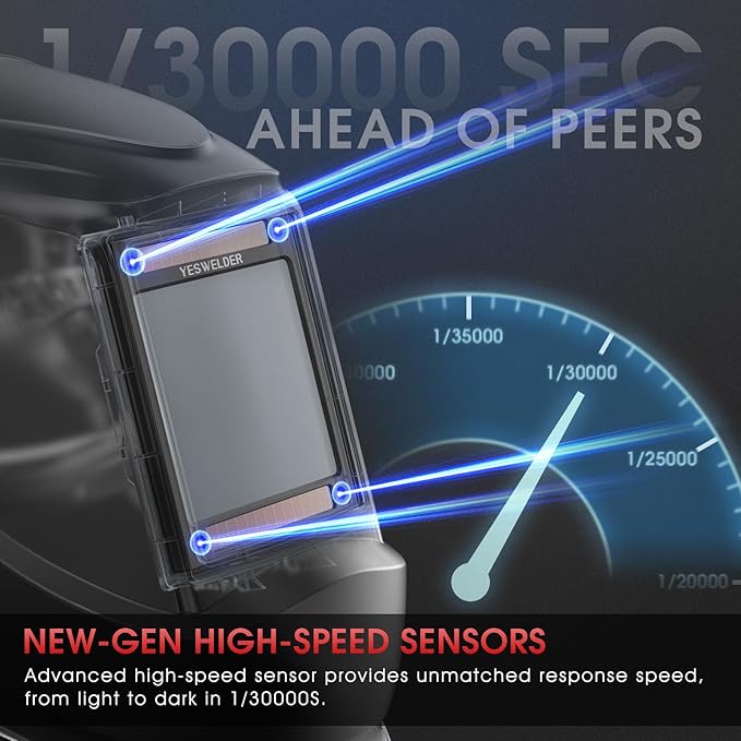 YESWELDER Large View Auto Darkening Welding Helmet, Blue Light Blocking, 1/1/1/1 True Color Solar Powered Welder Hood Mask with 4 Arc Sensors, Wide Shade 3/5-9/9-13 for TIG MIG ARC Cut and Grind