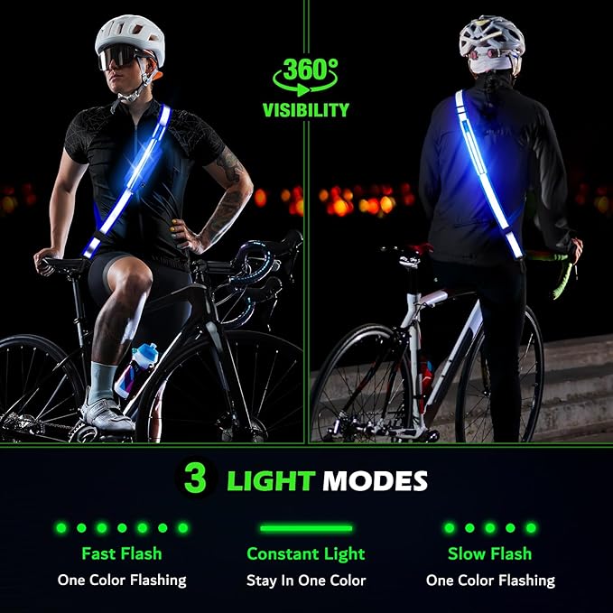 Reflective Sash Gear for Walking at Night,LED Reflective Belt Safety Lights,Lights for Night Dog Walking,High Visibility Type-C Rechargeable with Phone Holder for Men Women