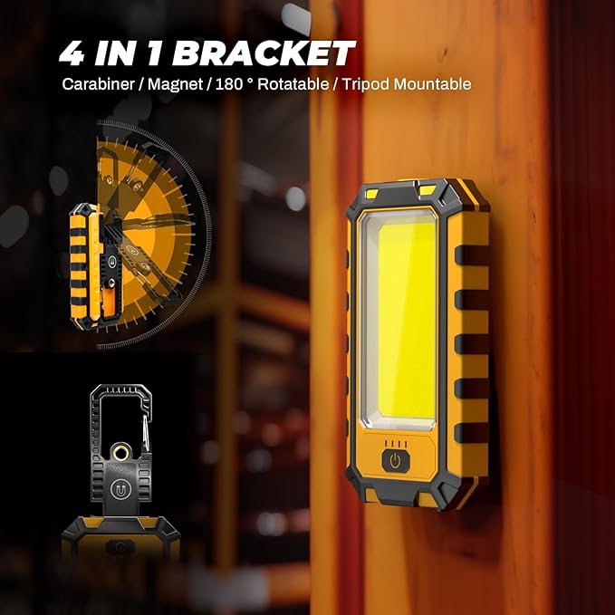 2Pack LED Work Light, 1500Lumens Rechargeable Magnetic Flashlight Rotatable Mechanic Light with Hanging Hook Job Site Lighting, Portable Worklight for Repairing Working Camping Hiking