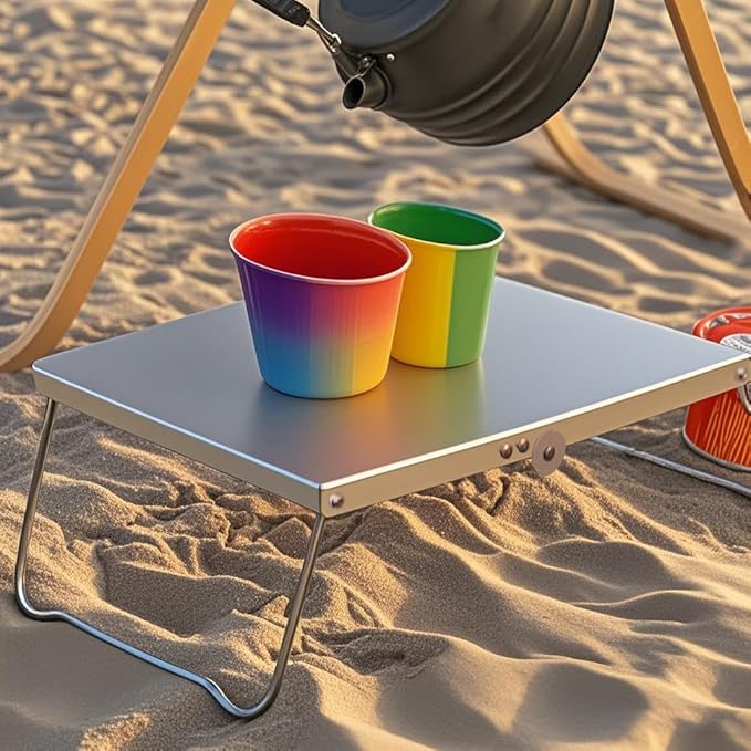 Ultralight Mini Outdoor Table Foldable Aluminum Alloy Camping Table with Carry Bag for Outdoor Cooking, Picnic, Camp, Barbecue (Silver)