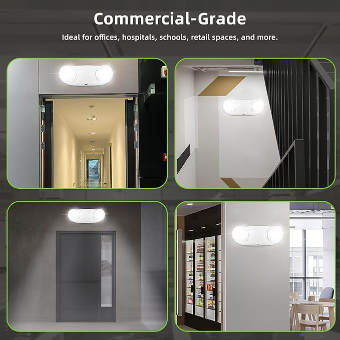 RMC LED Emergency Lights with Battery Backup, Two Head Adjustable Commercial Emergency Lighting, AC120-277V, Hardwired Emergency Exit Light Fixtures for Home and Business, ETL Listed, 8 Pack