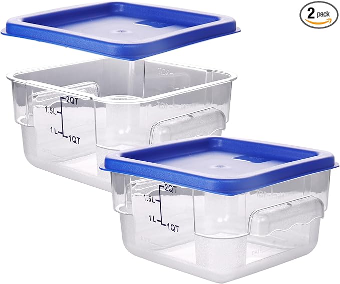 2 Pack RED Square Food Storage Container With Lid,2-12 Quart Commercial Storage Box With Scale & Handle,Cake Making,Dough Marinating Meat,Kitchen Supplies (2 Quart)