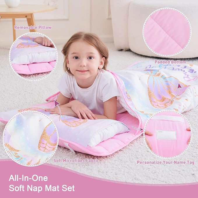 Extra Large Toddler Nap mat by Cokouchyi, Toddler Sleeping Bag with Removable Pillow, Measures 53 x 21 x 1.5 Inches, Sleeping Mat, Ideal for Daycare and Preschool Kindergarten