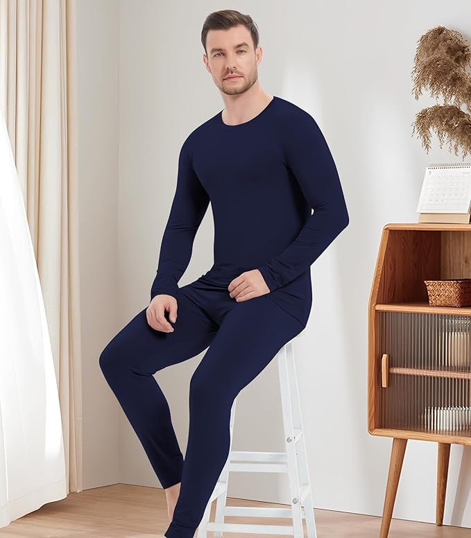 NACHILA Men's Thermal Underwear Set-Viscose Made from Bamboo, Soft Long Sleeve Base Layers Top and Bottom Warm Long Johns Set