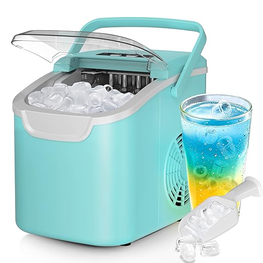 Countertop Ice Maker – 8 Bullet Ice (6 Mins), 26.5lbs/24Hrs – Self-Cleaning, Portable & Adjustable Size with Touch Display
