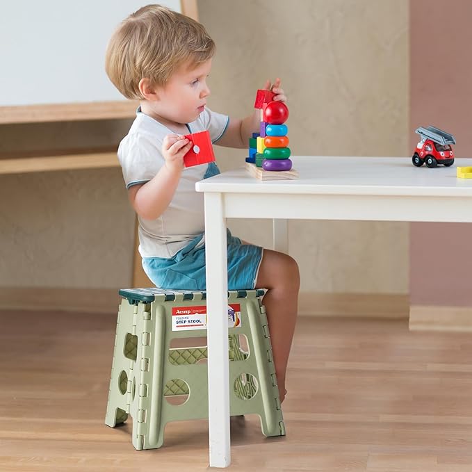 ACSTEP 13 Inch Folding Step Stool,Foldable Step Stools for Kids and Adults 300 LB Capacity, 300 LB Capacit Suitable for Kitchen Fishing,Green