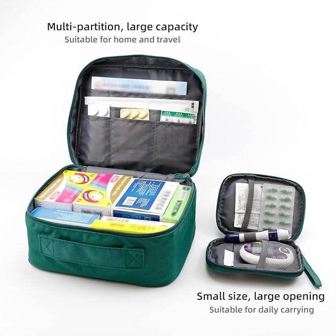 Empty First Aid Bags, Travel Medicine Bag, Medical Supplies Organizer Bag, Portable Kit for Traveling, Car, Home, Camping, Office, Hiking, Outdoor (Oxford Green)