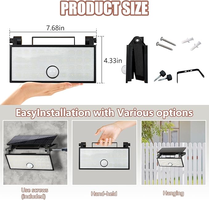 Solar Lights Outdoor 2 Pack, 700 Lumens 6500K, Handheld Motion Sensor Security Lights with Quick Charge, 360° Rotatable, IP65 Waterproof, 3 Modes for Garden/Garage/Walking Dog