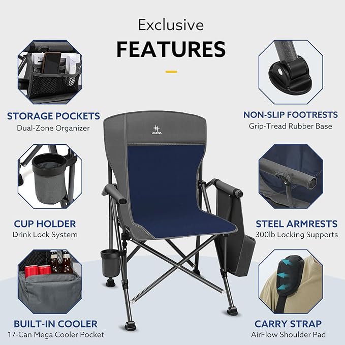 XL Heavy Duty Camping Chair 396lb Capacity (525lb Max) – Waterproof 1680D Oxford Fabric, 2" Padded Seat & Back, Cup Holder, Cooler Pocket, Portable for Camping, Beach & Tailgating (Solid Slate)