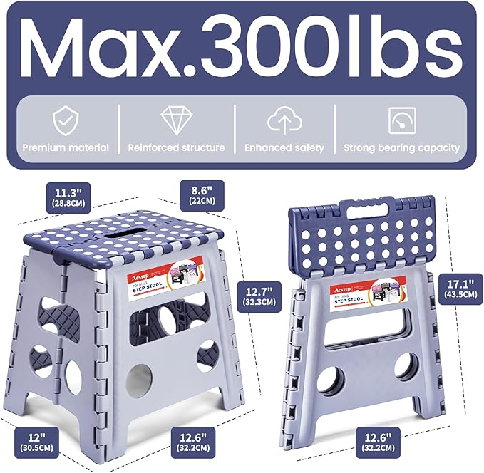 ACSTEP 13 Inch Folding Step Stool,Foldable Step Stools for Kids and Adults 300 LB Capacity, 300 LB Capacit Suitable for Kitchen Fishing (Purple)