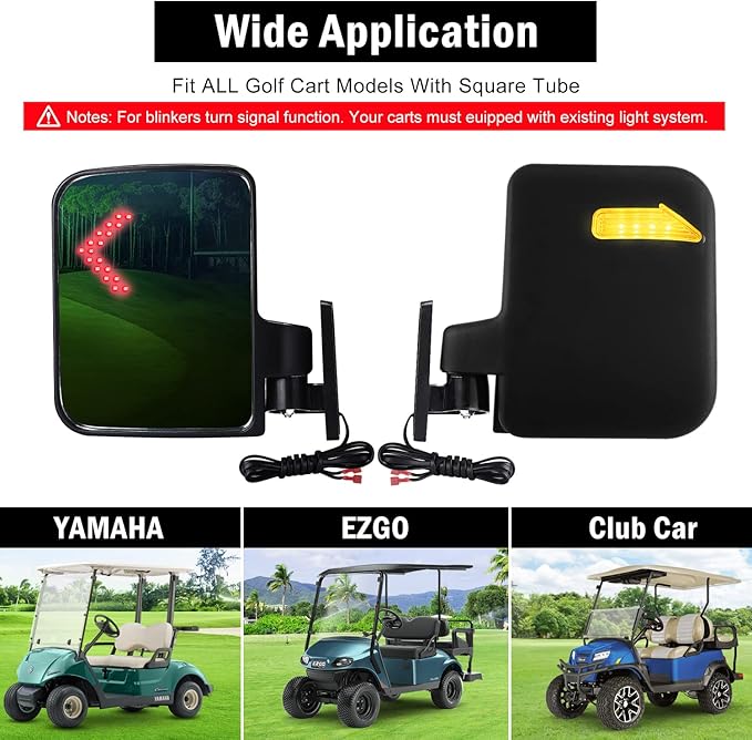 Universal Golf Cart Side Mirrors Rear View Mirror with Turn Signal Light for Club Car,EZGO and Yamaha Golf Carts
