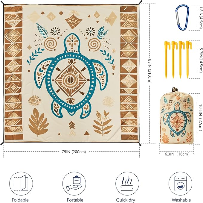 Beach Blanket Waterproof Sandproof Beach Mat 79" X 83"/10'x9'for 2-8 Adults Quick Drying Outdoor Picnic Mat Beach Accessories for Travel, Camping, Hiking