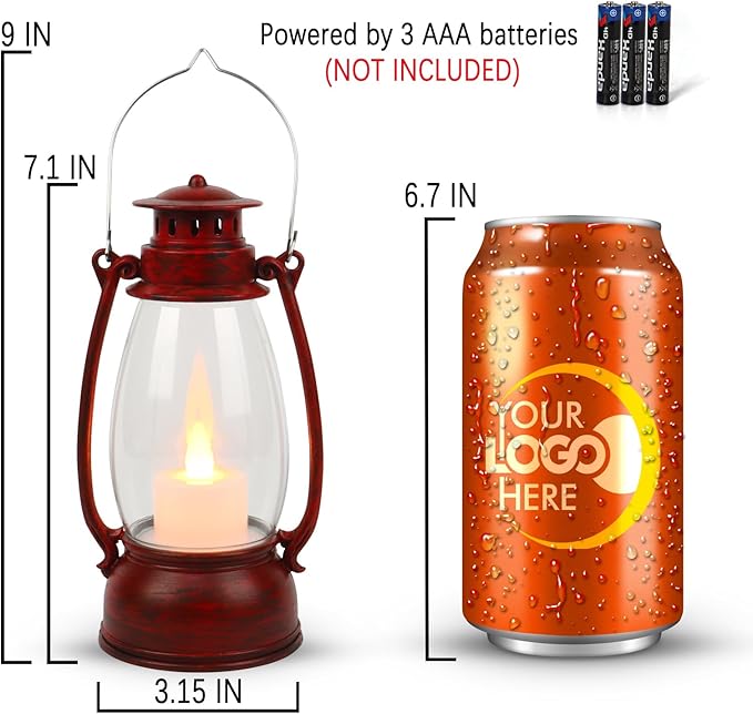 Vintage Red Lantern Decor With Remote Control, 8" Candle Lantern with Handle - Small Hanging Lanterns for Decorative Indoor & Outdoor Use - Perfect for Wedding Centerpiece