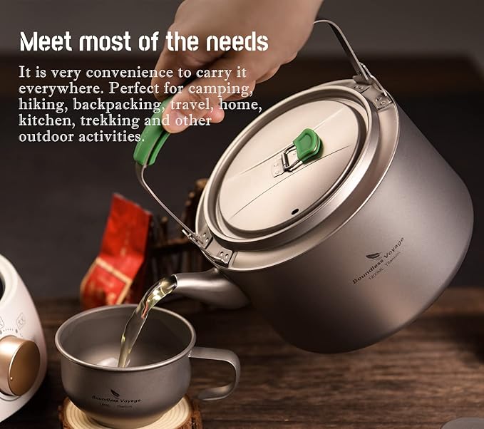 Boundless Voyage Titanium Kettle 800ml/1200ml with Folding Handle Filter Outdoor Camping Big Capacity Teapot (1200ml)