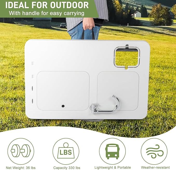 Outvita Folding Portable Camping Sink Table with Sink Faucet, Drainage Hose & Grid Rack, White