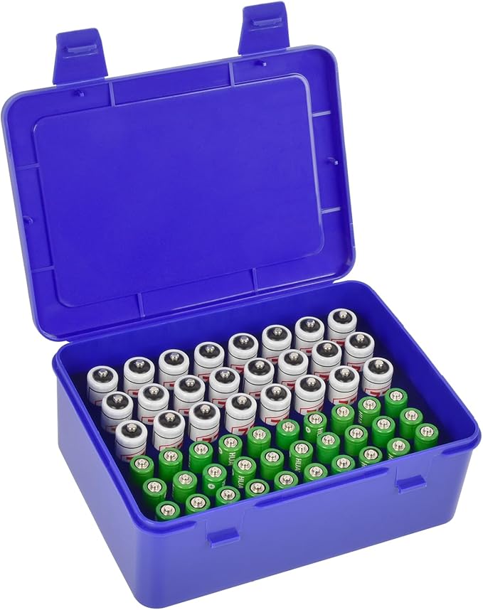 FULLCASE Battery Storage Organizer Holder Holds 54 AA AAA Batteries, Box Cases Garage Container, Home Drawer Organization Dispenser (Case Only) Blue