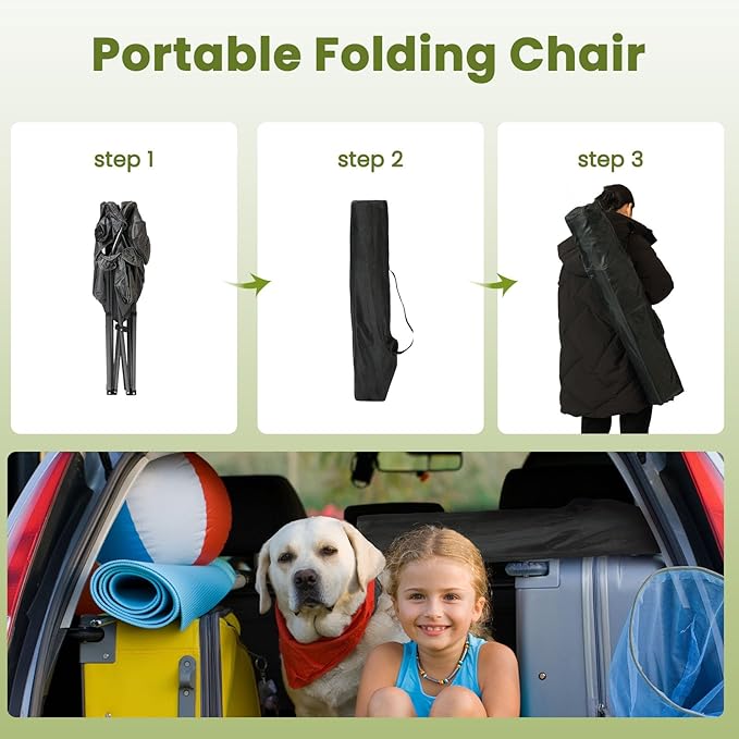 Oversized Folding Camping Chair for Adults, Supports 500 LBS Camping Chairs, Outdoor Lawn Chairs for Adults, Portable Chairs for Camping, Beach, Fishing, Hiking, Gray