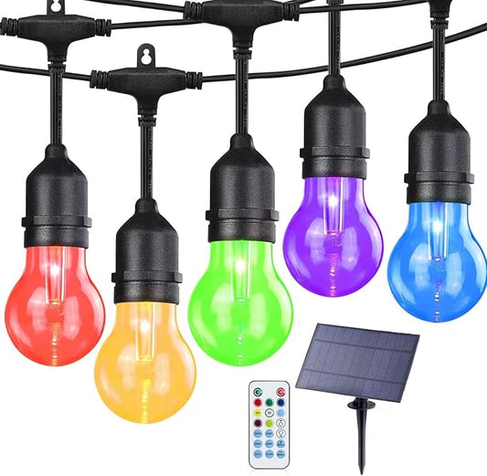 Auroraworld RGB Solar String Lights, 35FT Dimmable Patio String Lights Remote for Cafe