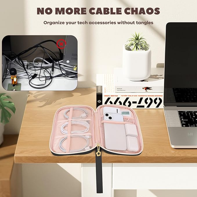 Electronics Organizer Travel Case, Charger Bag Cord Organizer Travel, Compact Tech Pouch Cable Organizer Bag for Charger, Cords, Phone, Headphones, Flash Drive, SD Card (Black, Small-Single Layer)