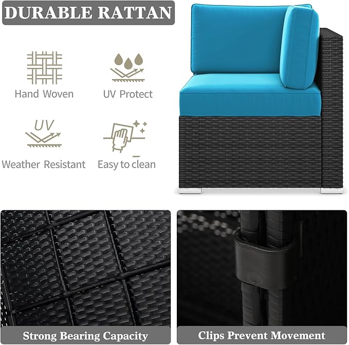 LayinSun 8 Piece Patio Furniture Set with 44" Propane Gas Fire Pit Table, Outdoor Sectional Conversation Set Wicker Rattan Sofa Set with Coffee Table