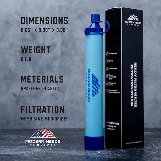 Ready Filter Personal Water Filter Straw | Backpacking Water Filter for Hiking & Camping | Portable Water Purifier Camping | Emergency Survival Gear & Camping Survival Kit | 2 Pack
