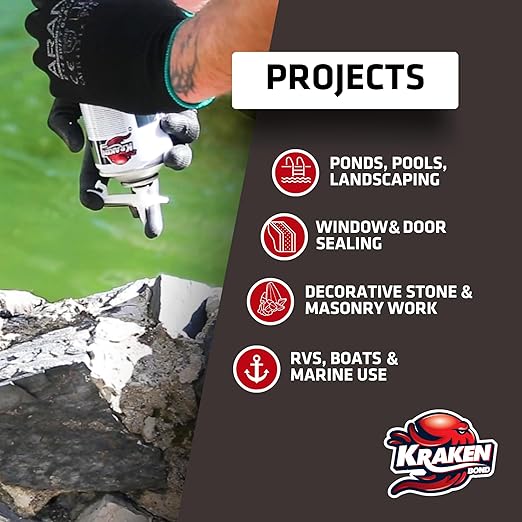 Kraken Bond Black Spray Waterfall Foam Sealant - (2x24oz) Expanding Polyurethane Pond Foam Sealer Black, UV Resistant Insulating Spray for Landscape & Exterior, Gun Use, Gun Included, 2 Pack