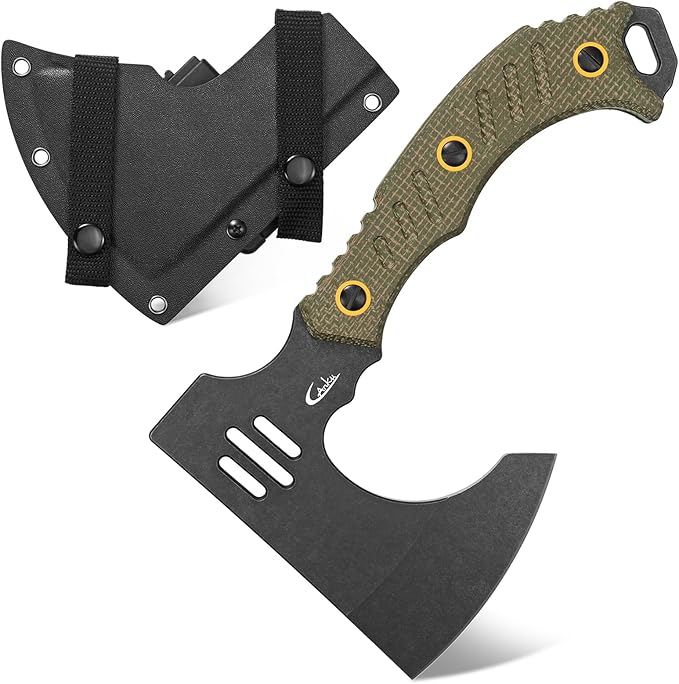 C1391 Camping Axe Camping Hatchet,DC53 Steel Blade with Micarta Handle Survival Hatchets Bushcraft Axe with Kydex Sheaths for Camping Hiking and Chopping Wood(Green)