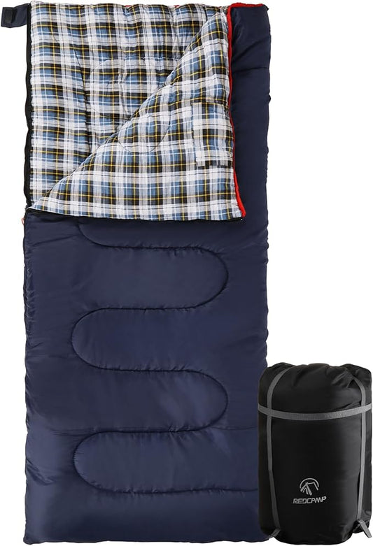 REDCAMP Cotton Flannel Sleeping Bag for Camping Backpacking, Adults Cold Weather Envelope Sleeping Bags with 2/3/4/6lbs Filling