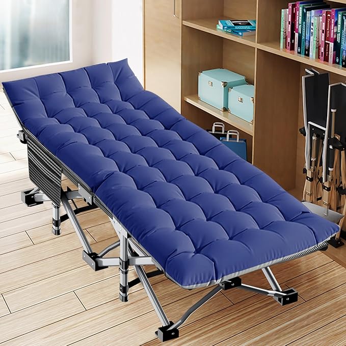 LILYPELLE Folding Camping Cot, Extra Wide Heavy Duty Sleeping Cots with Carry Bag, Double Layer Oxford Portable Travel Camp Cots for Home, Office Nap and Outdoor Beach
