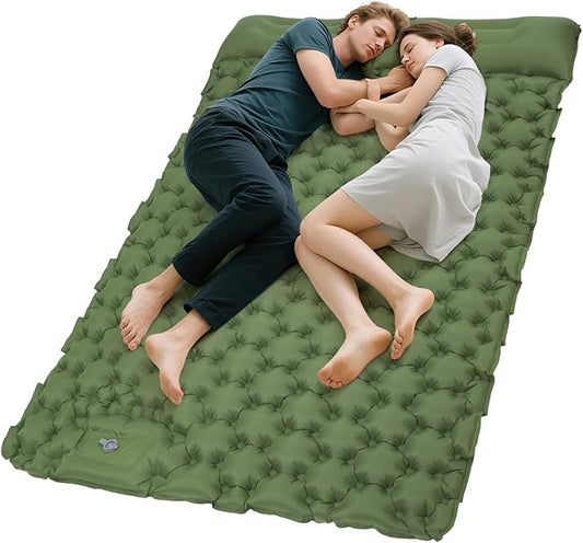 KingCamp Sleeping Pad for Camping, Ultralight Connectable Inflatable Sleeping Pad Camping Mattress with 6.3" Built-in Pillow & Foot Pump for Backpacking Hiking Tent Cot