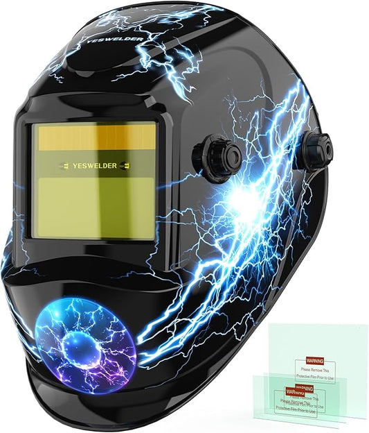 YESWELDER Auto Darkening Welding Helmet, Blue Light Blocking, 1/1/1/1 True Color Solar Powered Welding Hood with 2 Arc Sensors, Wide Shade 3.5/9-13 Welder Mask for TIG MIG ARC and Grind