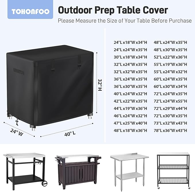 Outdoor Prep Table Cover with Split Zipper - Waterproof Stainless Steel Metal Table Cover - Outdoor Dining Table Cover - Grill Table Cover - Grill Cart Cover - 40"L x 24"W x 32"H