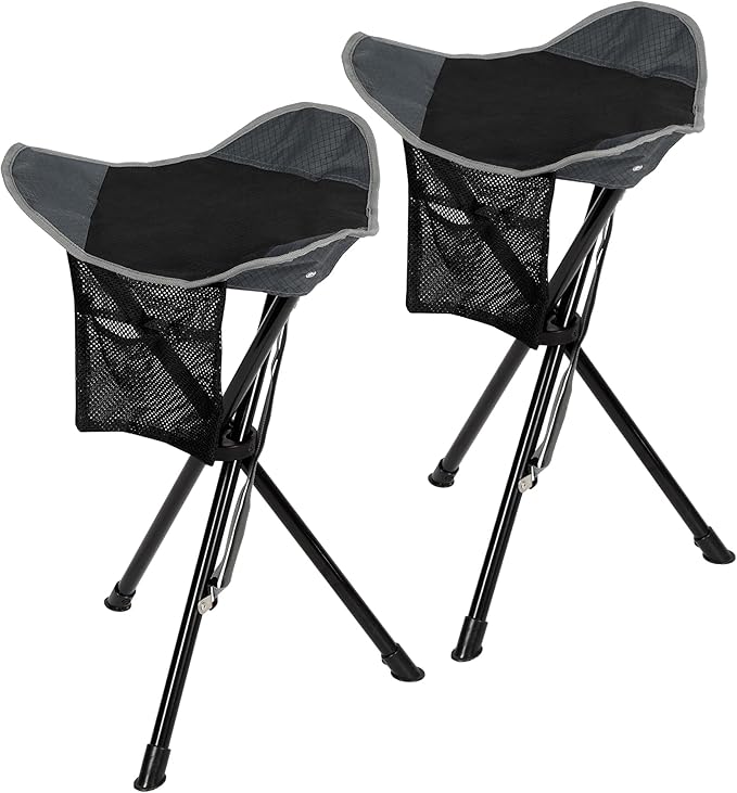 REDCAMP 2 Pack 22.4IN Tall Folding Tripod Stools for Adults, Lightweight Portable Camping Stools for Fishing Hunting Backpacking Traveling, Black