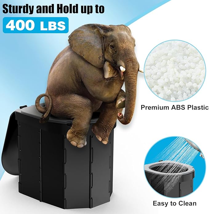 Portable Camping Toilet with PU Cushion, Folding Toilet for Adults with Phone Shelf and Toilet Paper Holder, Camping Porta Potty with Lid for Camping, Hiking, RV Travel, Road Trips
