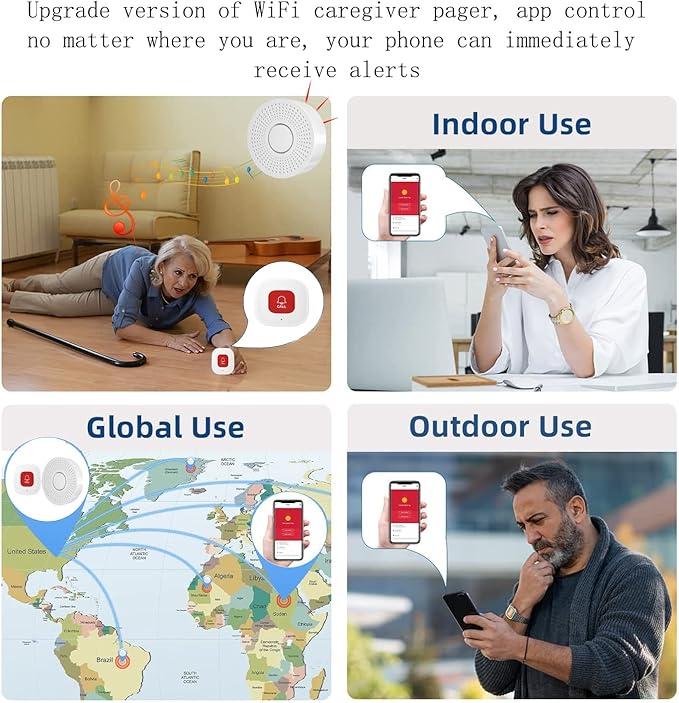 WiFi Caregiver Pager Call Button Wireless Nurse Alert Call Bell Emergency Alert Pager at Home for Elderly Patients
