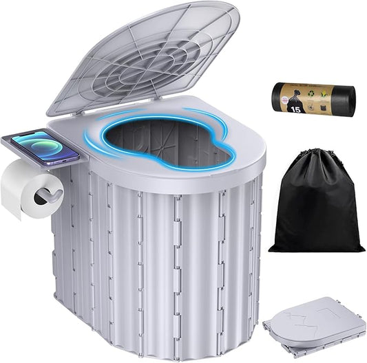 Portable Toilet, Upgraded 15'' toilet With Removable Paper Holder, Camping Toilet With A Load Capacity Of 450 Lbs, Portable Potty for Camping, Hiking, Road Trip, Car, RV, Tent, Beach, Truck Drivers