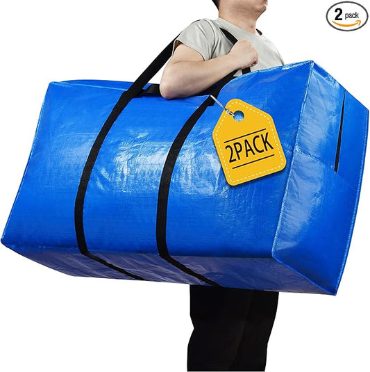 57 Gallon Extra Large Storage Bags, XXL Jumbo Large Moving Bags Heavy Duty, Storage Totes Moving Boxes Supplies for College, Foldable Duffle Bag for Travel, Christmas Tree Bag, 42x23x13.5inch - 2PACK