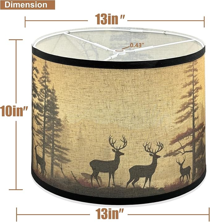 Lamp shades Set of 2, Medium Fabric Deers Lampshades for Table Lamps, Floor Lamps, 13" Top x 13" Bottom x 10" High (Spider) Hand Crafted Replacement Lampshades,Lamp Shade Harp Holder Not Included