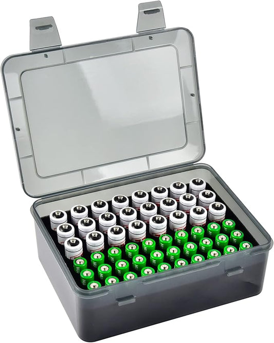 FULLCASE Battery Storage Organizer Holder Holds 54 AA AAA Batteries, Box Cases Garage Container, Home Drawer Organization Dispenser (Case Only) Grey